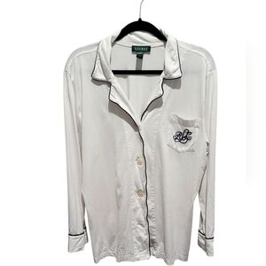 Lauren Ralph Lauren White 100% Cotton Embroidered Pajama Sleep Shirt XL